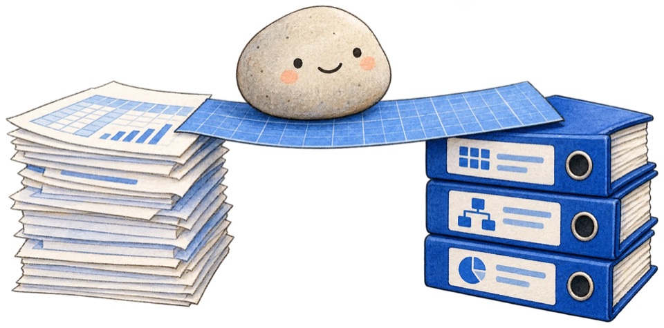 A friendly stone sorting loose files into neat binders